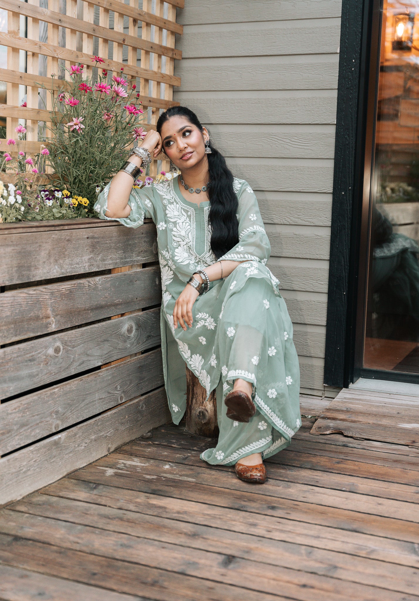 Georgette Sea Green Garaara Outfit