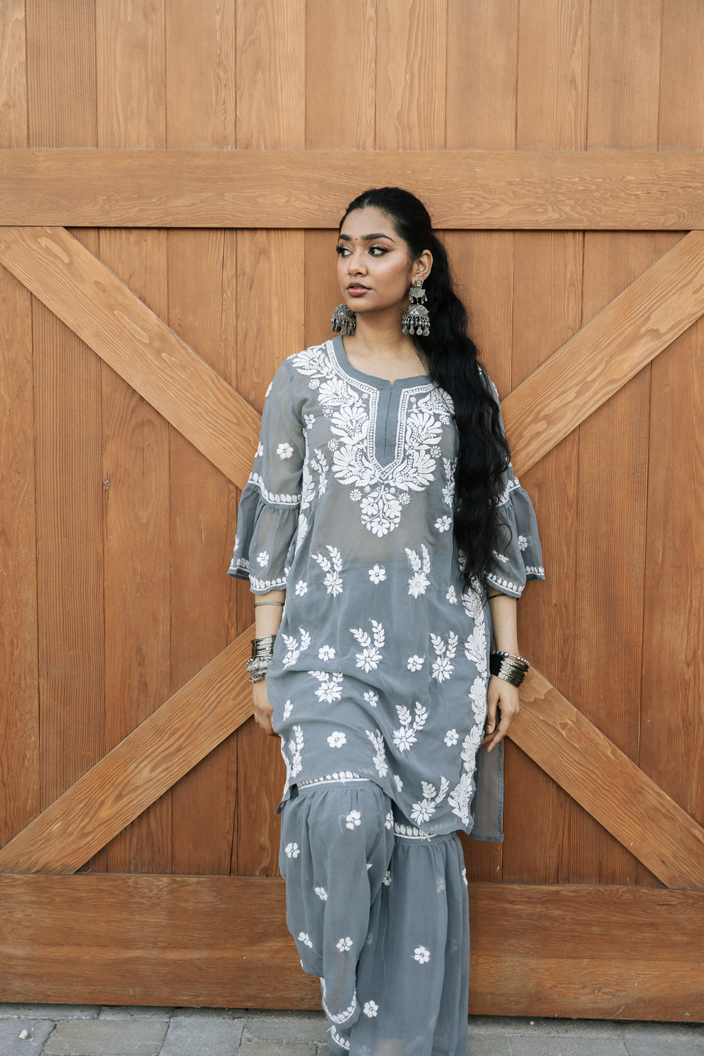 Georgette Grey Garaara Outfit