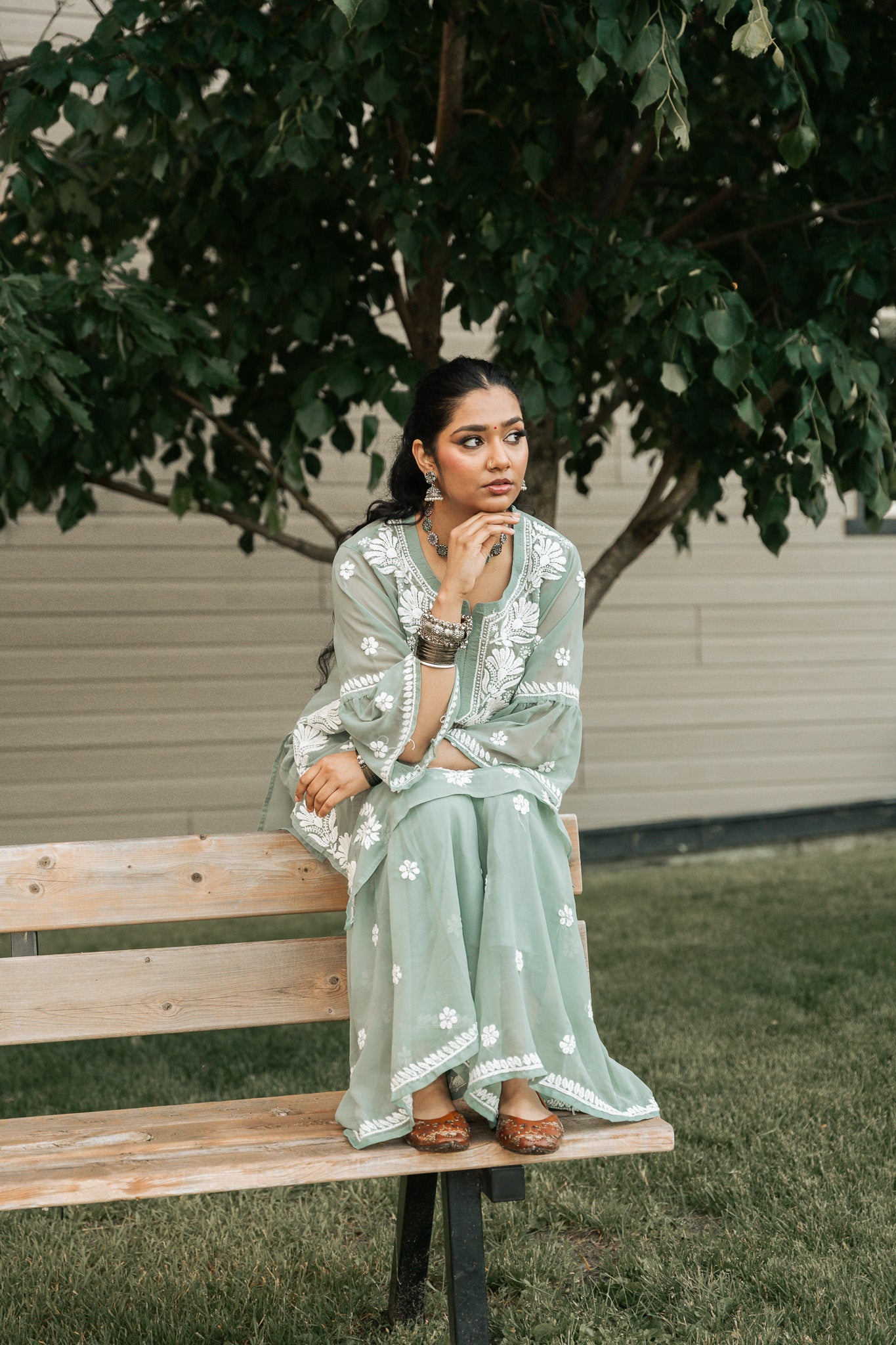 Georgette Sea Green Garaara Outfit