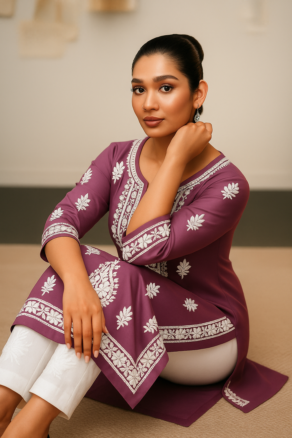 Chikankari Charm Kurti Purple