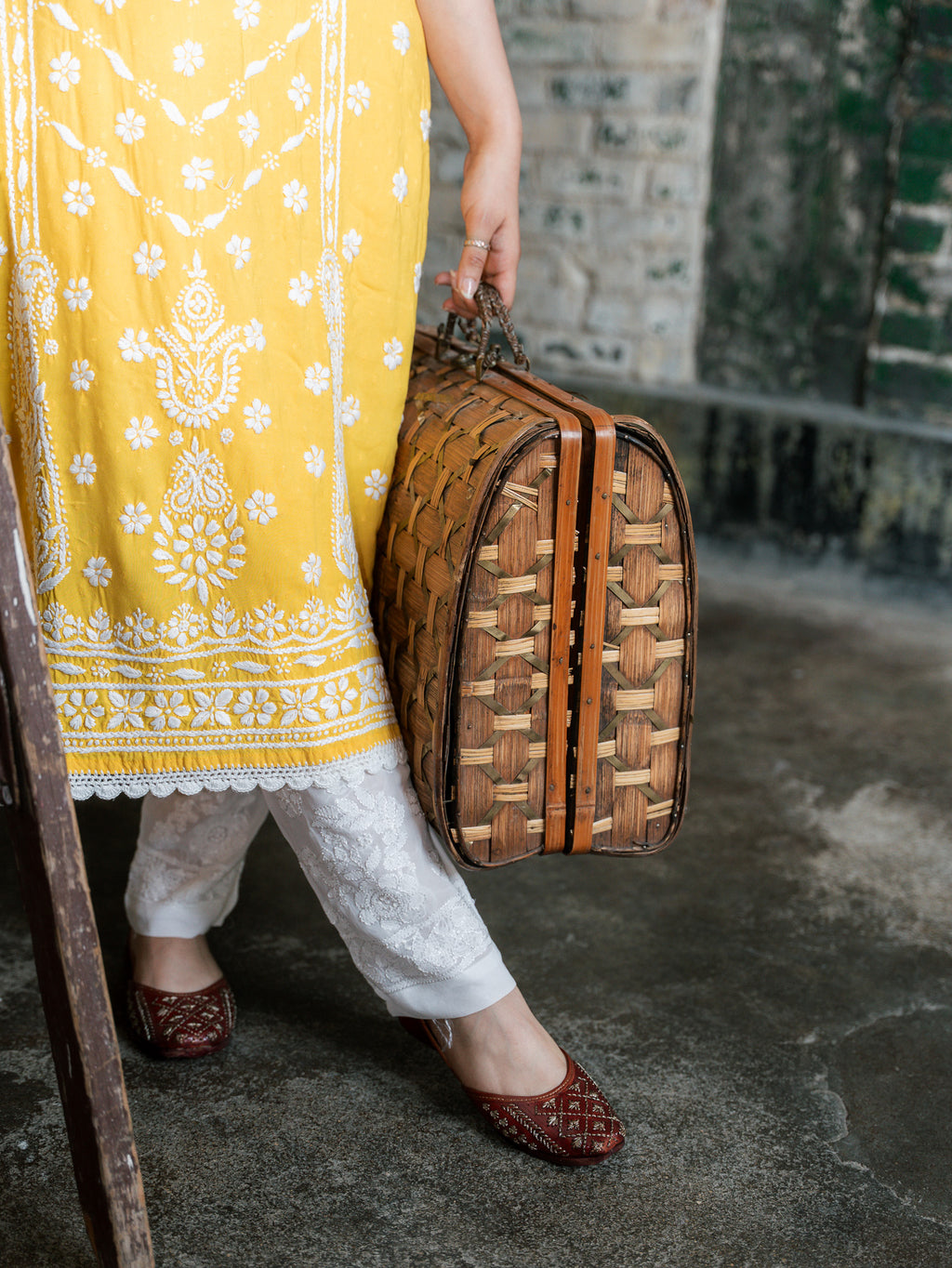 Gulbahaar - Rust Red Leather Jutti With Golden Handwork