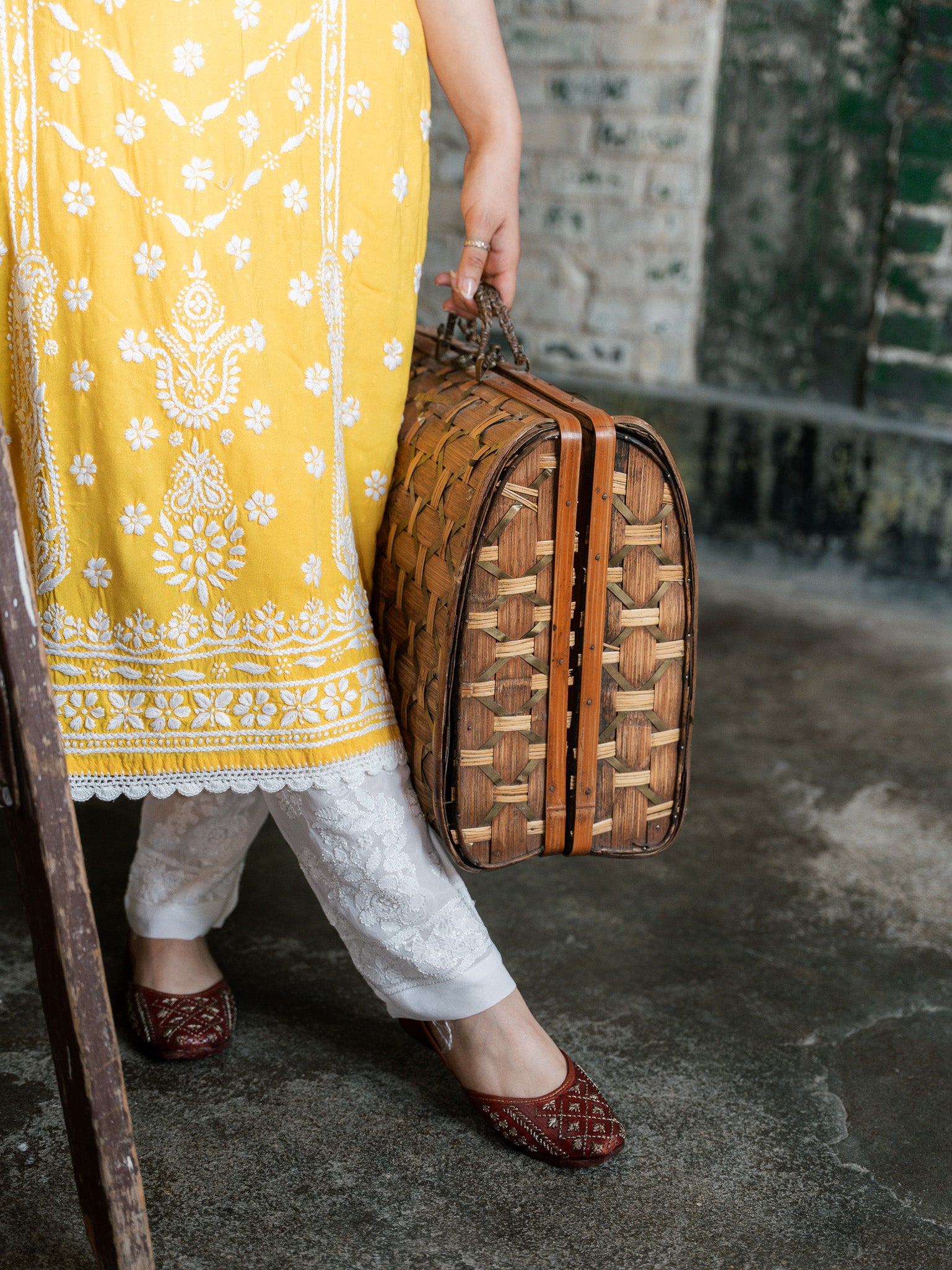 Gulbahaar - Rust Red Leather Jutti With Golden Handwork
