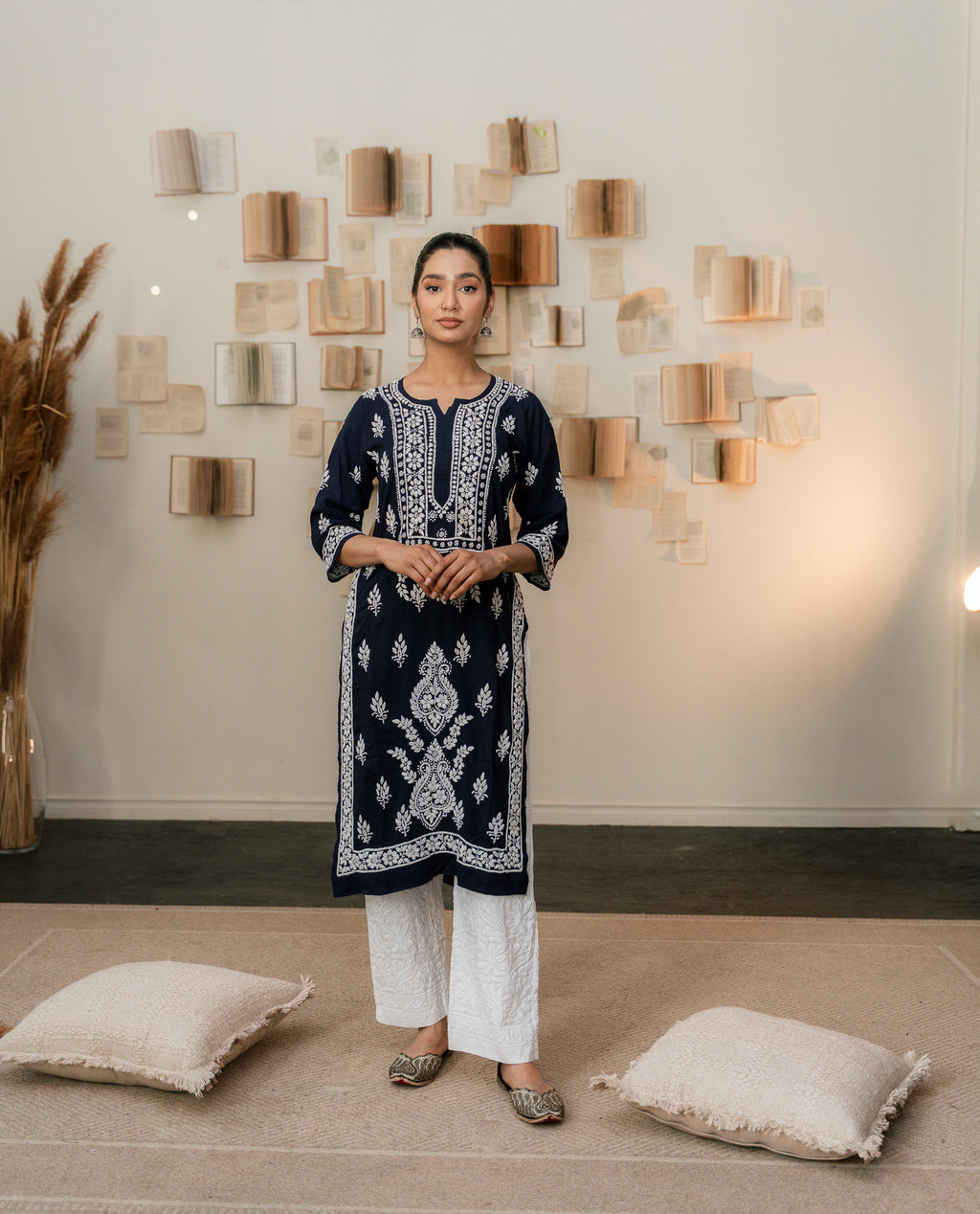 Chikankari Charm Kurti Royal Blue