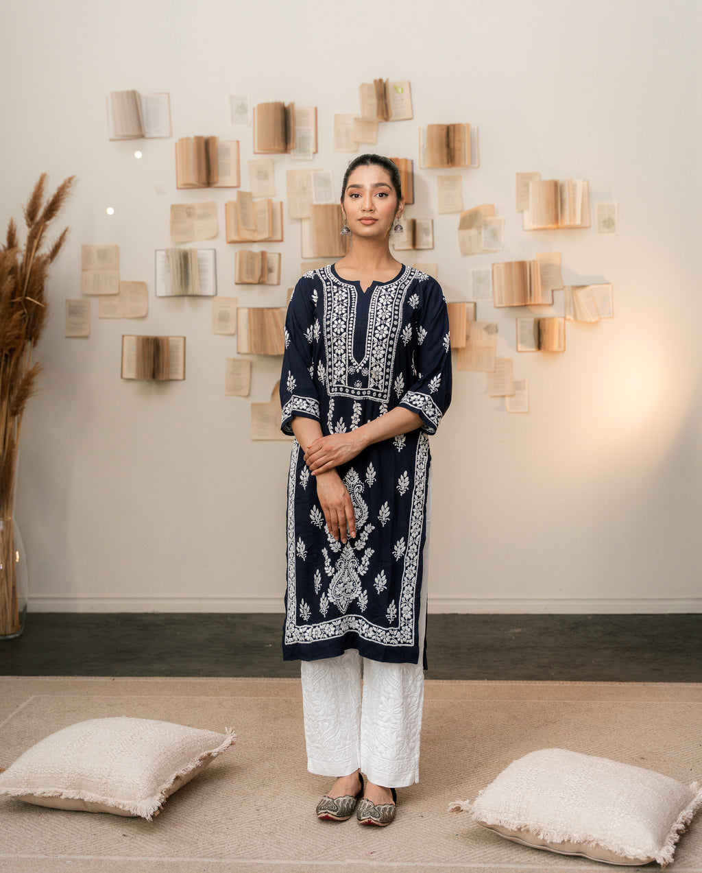 Chikankari Charm Kurti Royal Blue