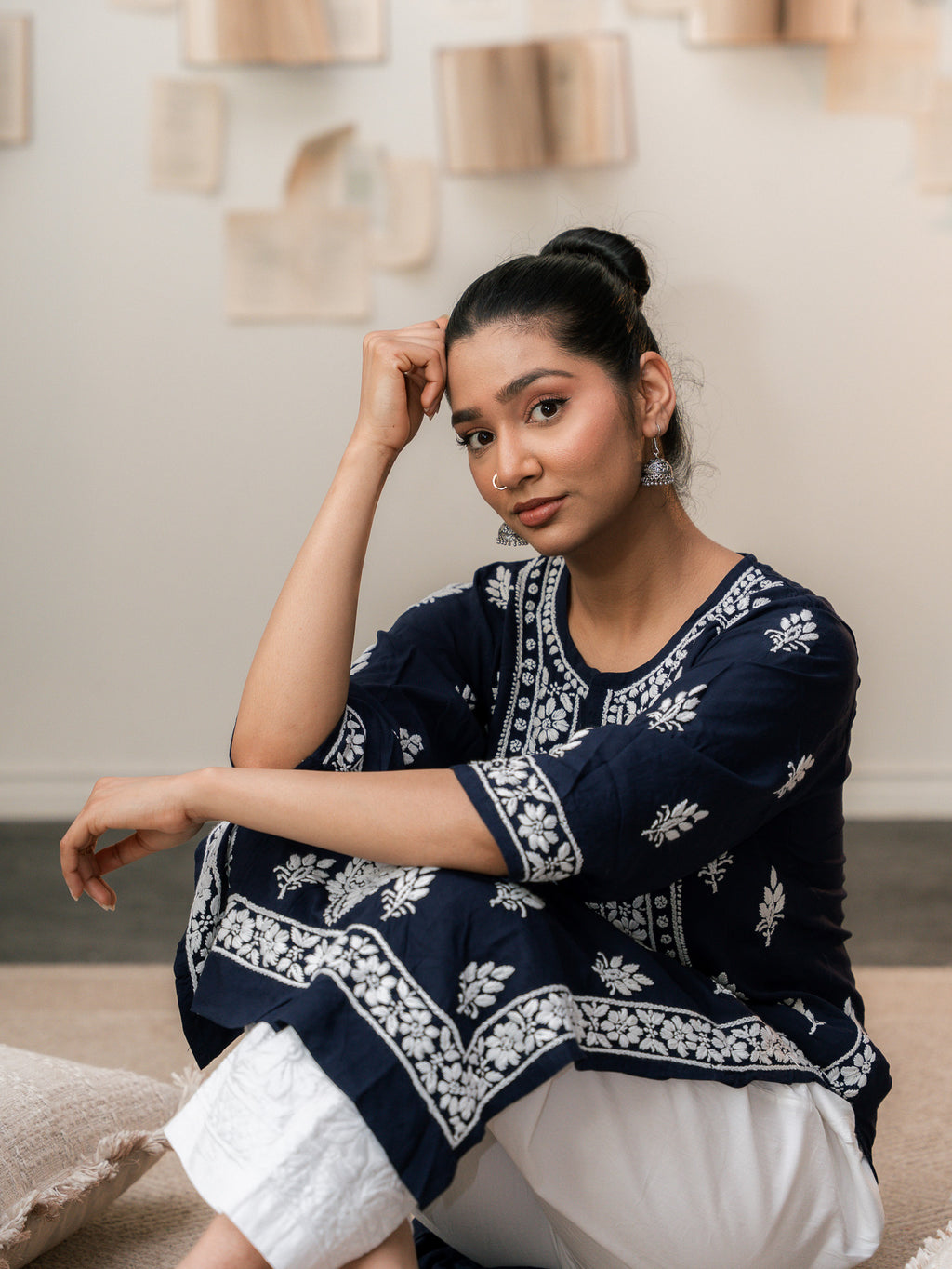 Chikankari Charm Kurti Royal Blue