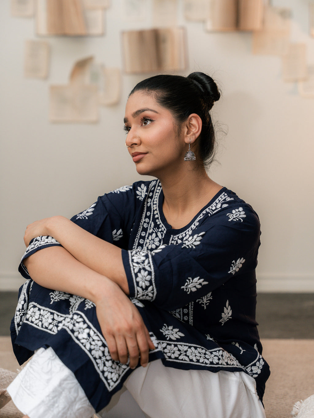 Chikankari Charm Kurti Royal Blue