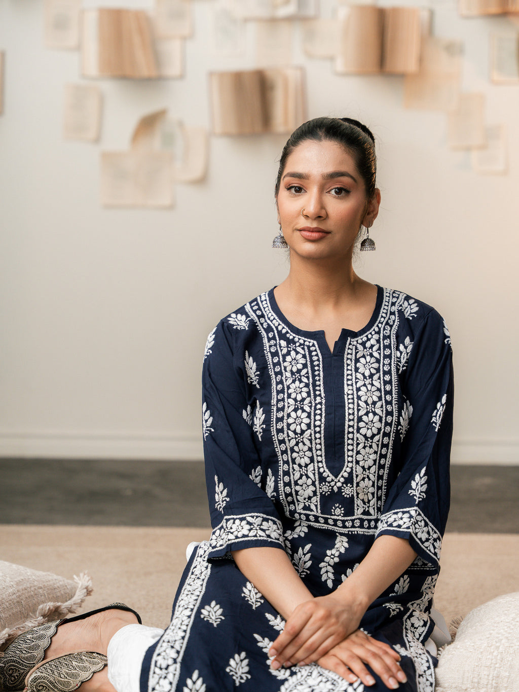 Chikankari Charm Kurti Royal Blue