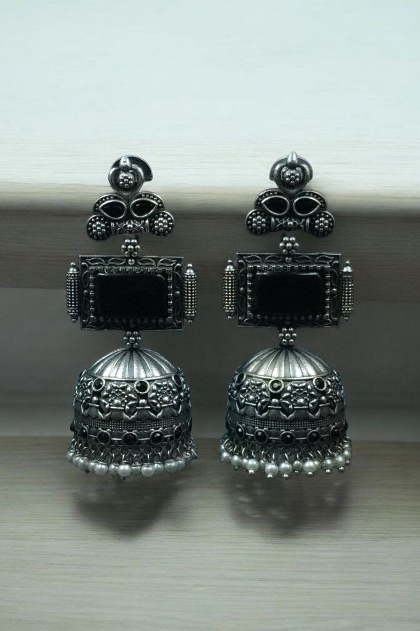 Unique Silver Replica Oxidised Jambo Jhumka