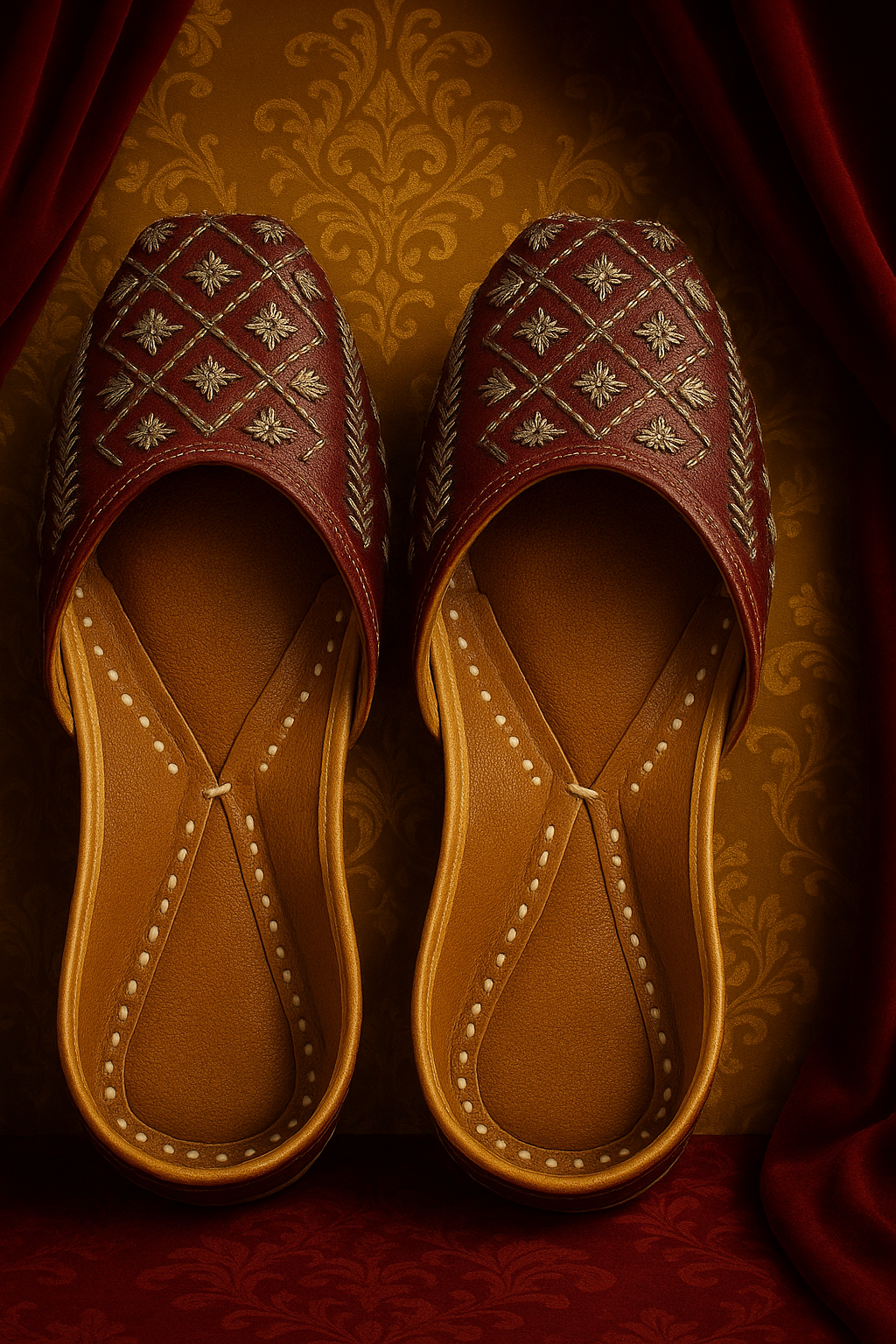 Gulbahaar - Rust Red Leather Jutti With Golden Handwork