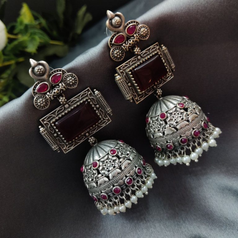 Unique Silver Replica Oxidised Jambo Jhumka