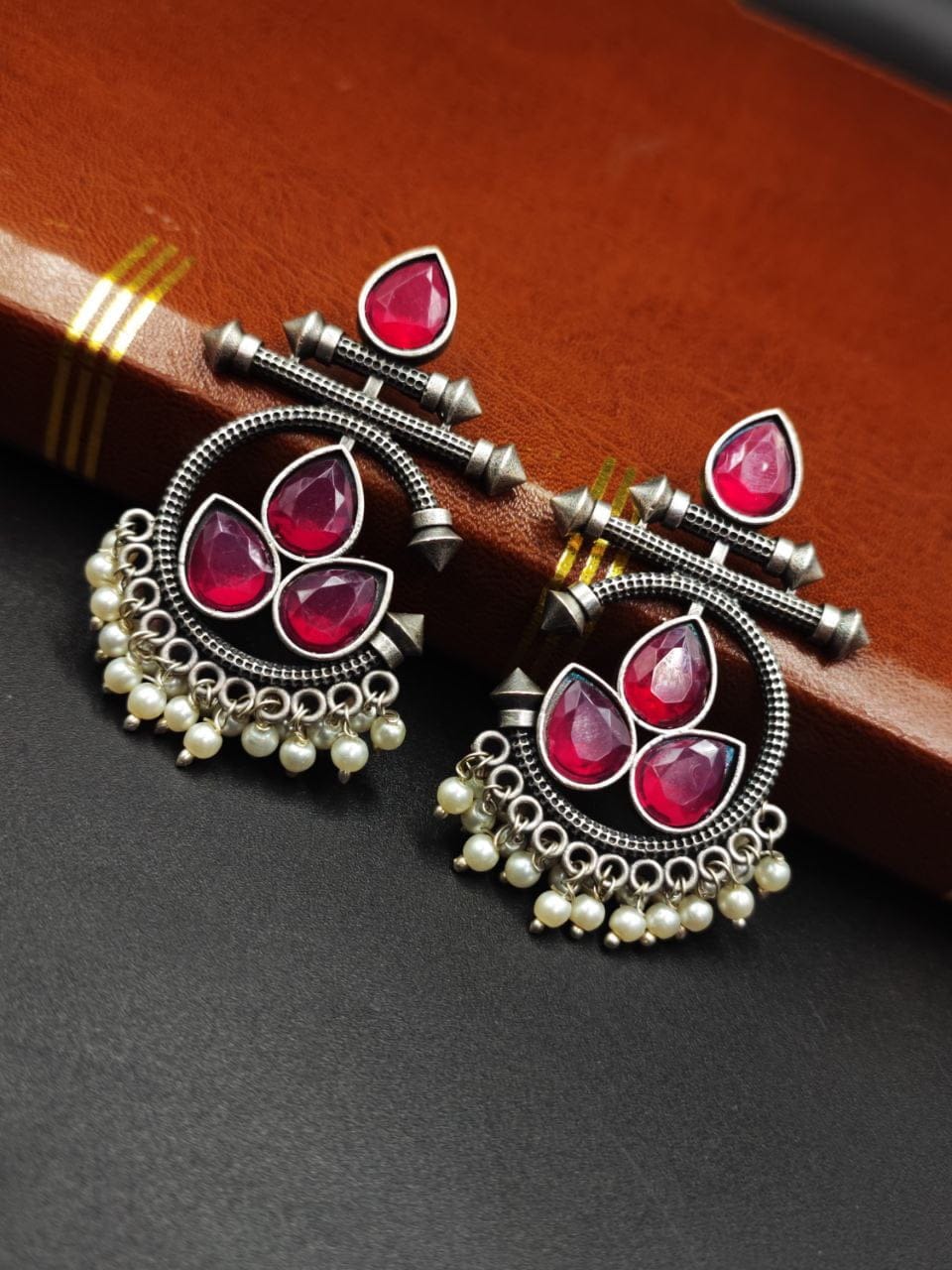 Designer Oxidised Silver look alike Unique Dangler earrings