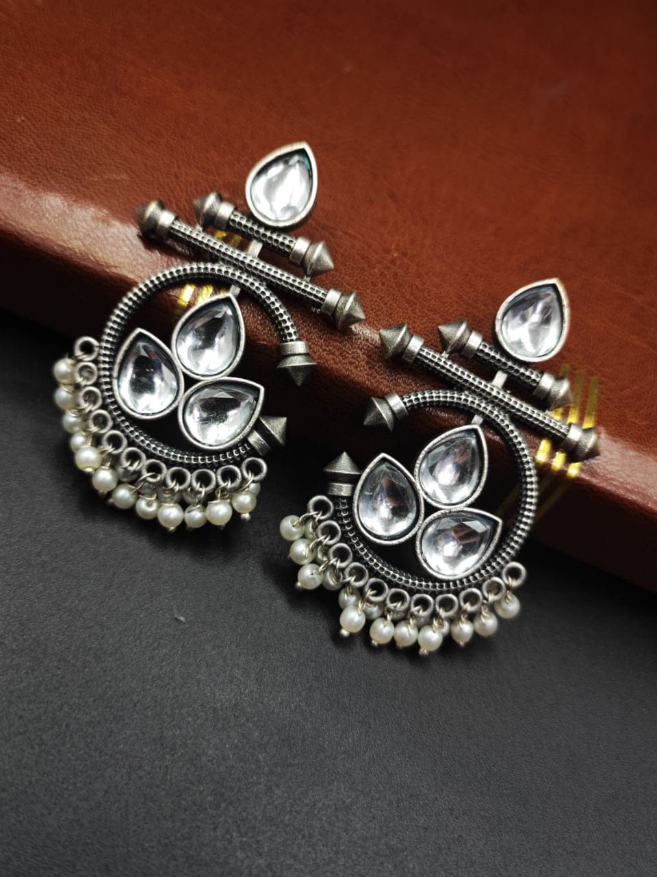 Designer Oxidised Silver look alike Unique Dangler earrings