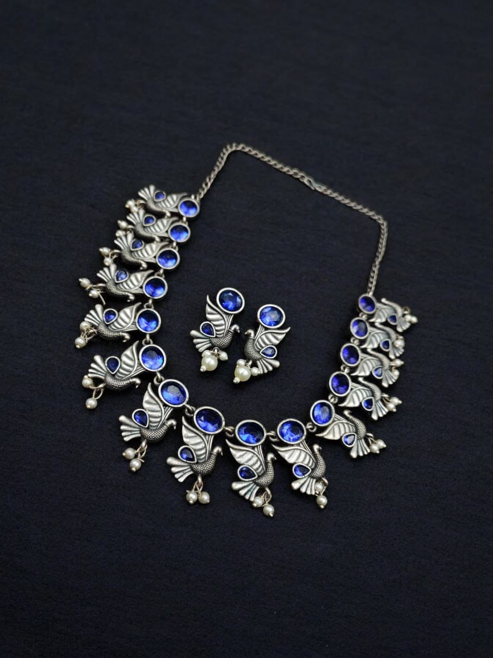 Oxidised Bird design Choker Necklace Set