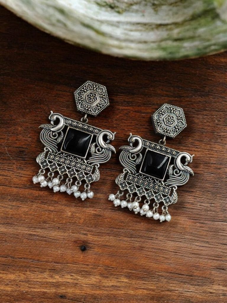 Oxidised Peacock Earring