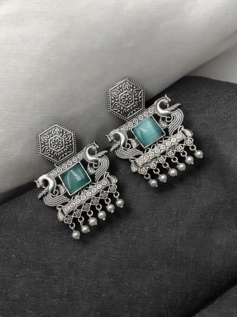 Oxidised Peacock Earring