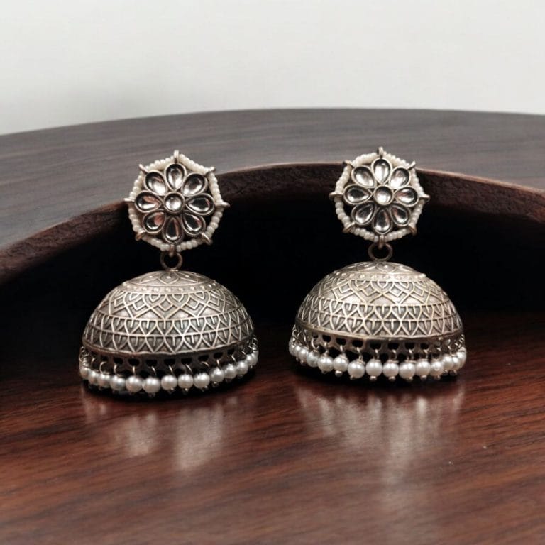 Handmade Jhumka with Pearl & Stone Work